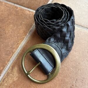 Banana Republic Big Brass Buckle Braided Leather Statement Belt Boho Chic size L